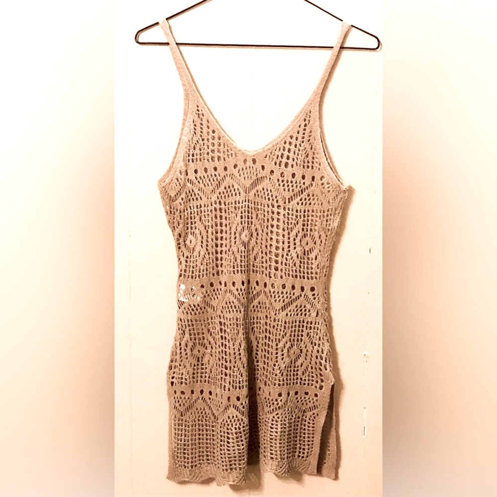 Boho Chic Tan Crochet Tank/Coverup